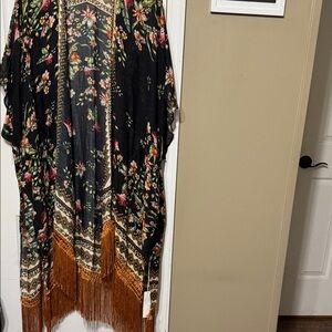 GALLIA Floral Kimono with Fringe
